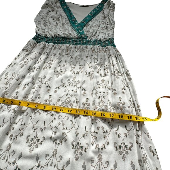 Boho Maxi Dress White Floral Print Sleeveless V-Neck Lined with Pockets Size L - Picture 11 of 15